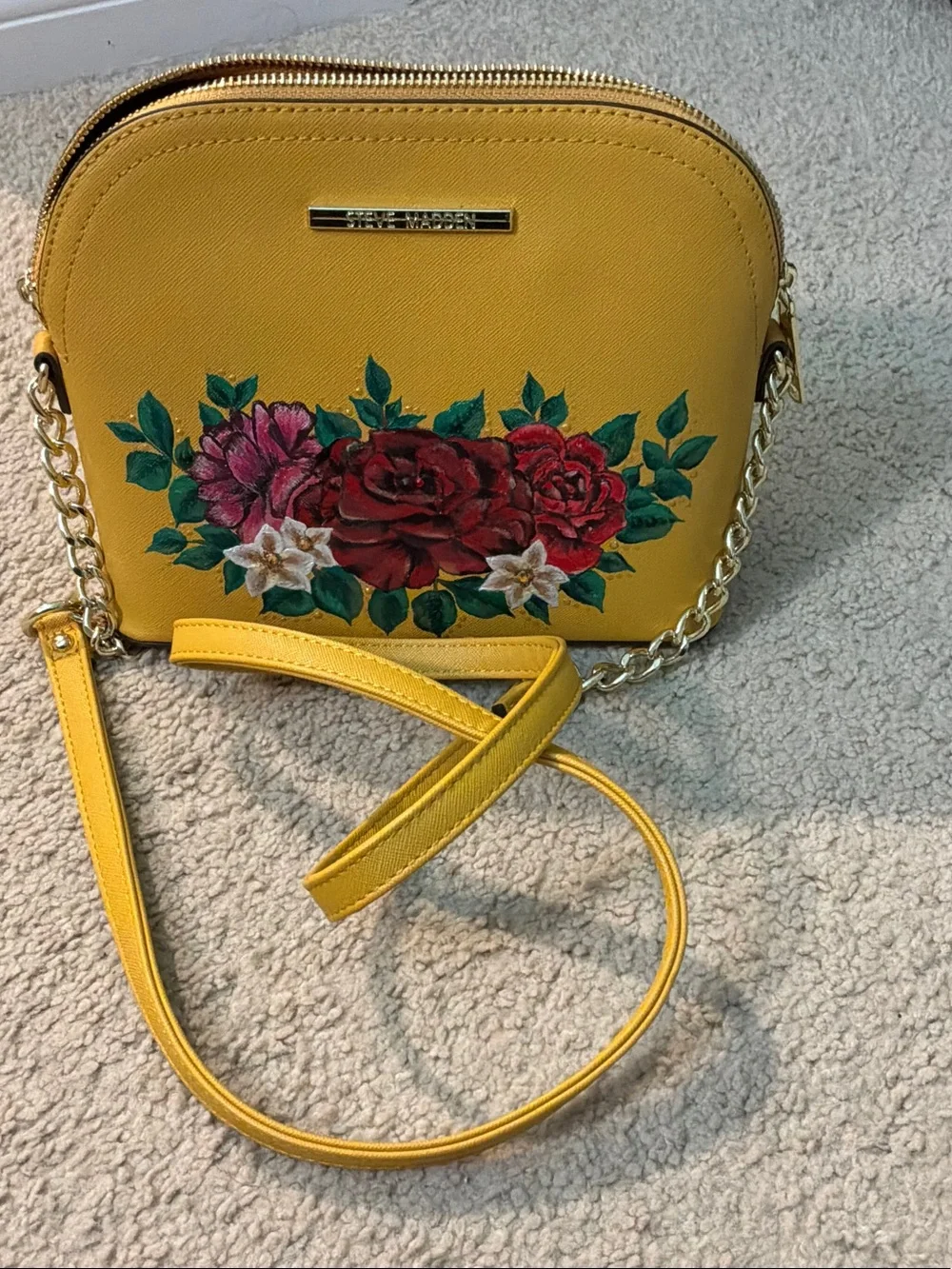 Yellow Floral Crossbody Bag with Gold Chain